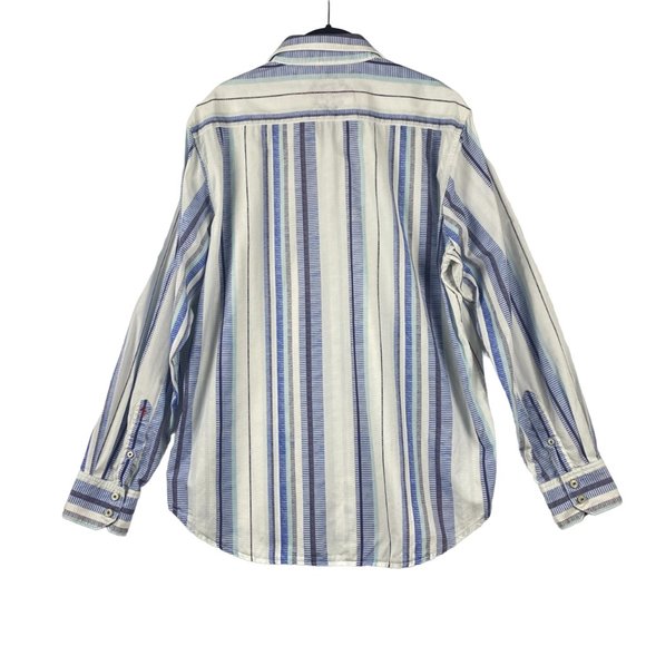 Robert Graham Shirt Mens L Blue White Stripe Contrast Trim Flip Cuff Button Up - Picture 2 of 14